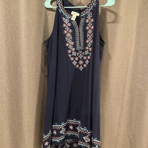 Style & Co. Navy and Coral Embroidered Top
